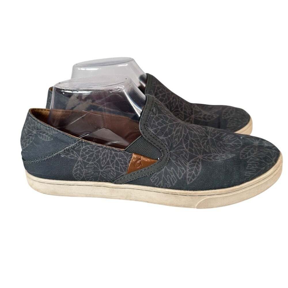 OluKai Pehuea Pow Wow Grey Floral Slip On Sneakers Womens 9.5 Comfort Travel